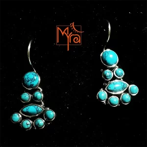 Circle & Oval Stone Studded Danglers : Turquoise