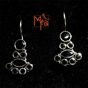 Circle & Oval Stone Studded Danglers : Black Onyx