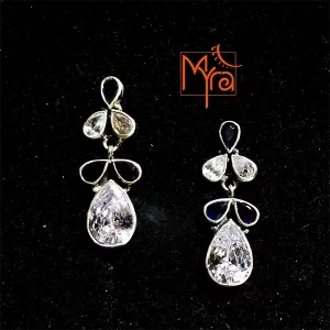 Double Layered Teardrop Shaped Earrings : Zircon & Iolite