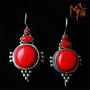 Coral Stone Studded Three Stone Danglers
