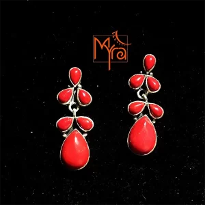 Double Layered Teardrop Shaped Earrings : Coral