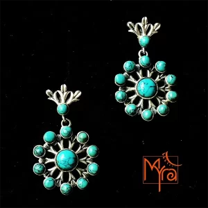 Turquoise Stone Studded Round Danglers