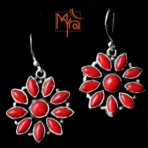 Coral Stone Studded Flower Earrings