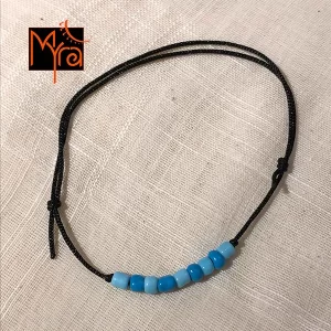 Black String Anklet with Beads : Light Blue, Deep Blue