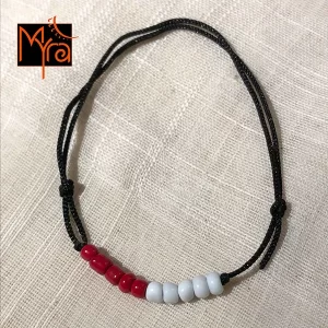 Black String Anklet with Beads : Red, White