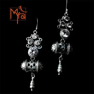Double Layered Stone & Silver Danglers : Zircon