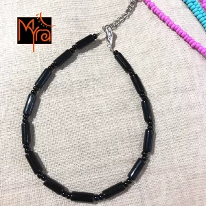 Pipe Beaded Anklet : Black