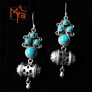 Double Layered Stone & Silver Danglers : Turquoise