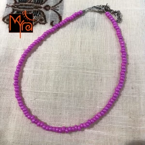 Small Glass Beaded Anklet : Shiny Pink