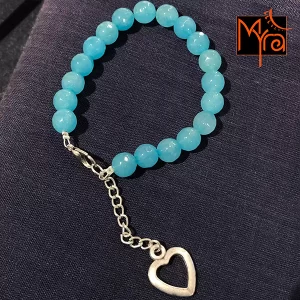 Onyx Stone Bracelet with Heart Charm : Sky Blue