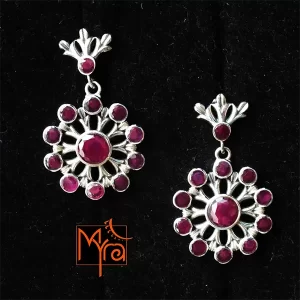 Simulated Ruby Studded Round Danglers