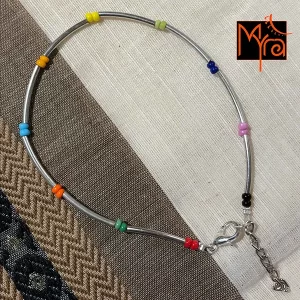 Silver Pipe & Multicolor Beaded Anklet
