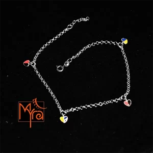 Chain Anklet with Enamelled Heart Charms