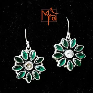 Green Onyx & Zircon Studded Flower Earrings