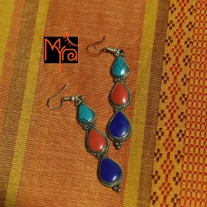 Triple Teardrop Earring : Turquoise, Blue, Red