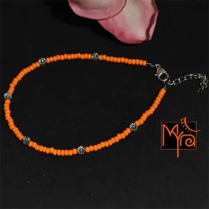 Glass Beaded Anklet with Dandelion Charms : Orange