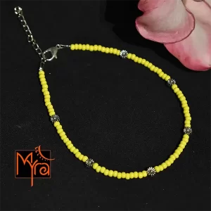 Glass Beaded Anklet with Dandelion Charms : Yellow