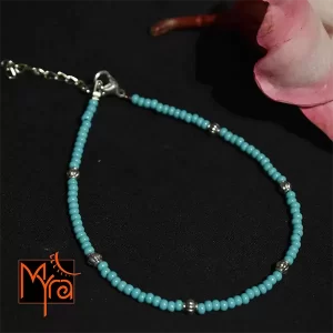 Glass Beaded Anklet with Metal Charms : Turquoise
