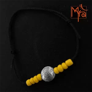 Black String Anklet with Beads : Yellow with Fish Charm