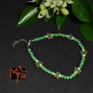 Glass Beaded Anklet with Butterfly Charms : Green