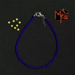 Plain Glass Beaded Anklet : Navy Blue