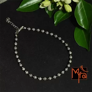 Silver Charms Anklet with Black Beads