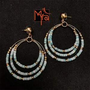 Triple Layered Beaded Hoops : Light Blue
