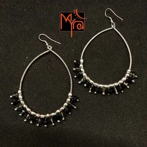 Oval Shaped Hoops with Black Crystals