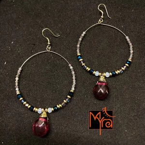 Hoops with Magenta Teardrop Crystal