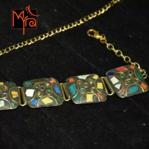 Square Pattern Tibetan Stone Choker : Multicolor