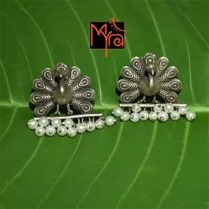 Peacock Motif Earrings with Pearl Hangings