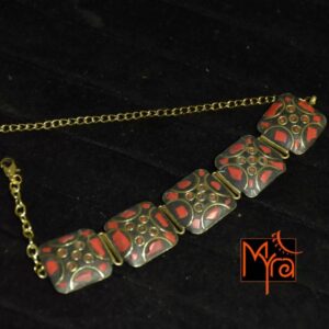 Square Pattern Tibetan Stone Choker : Red