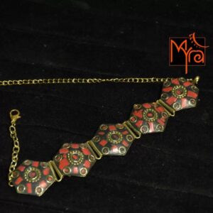 Hexagon Pattern Tibetan Stone Choker : Red