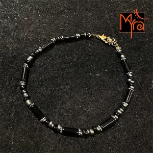 Pipe & Bead Anklet : Black, Grey