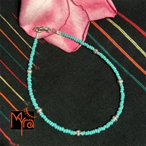 Glass Beaded Charm Anklet : Turquoise