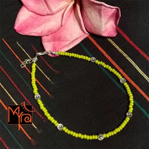 Glass Beaded Charm Anklet : Orange