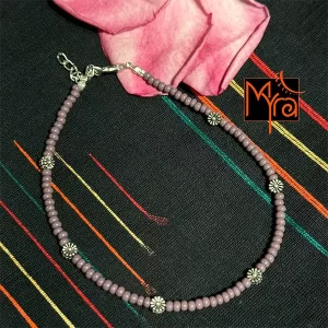 Glass Beaded Dandelion Charm Anklet : Dull Mauve