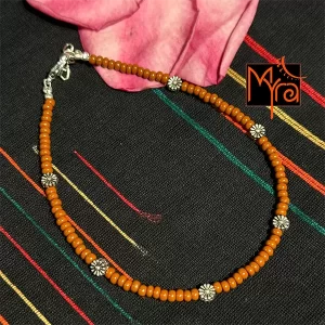 Glass Beaded Dandelion Charm Anklet : Brown