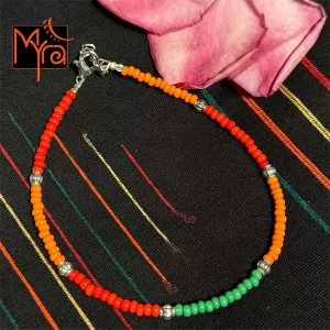 Glass Beaded Charm Anklet : Orange, Red, Green