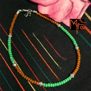 Glass Beaded Charm Anklet : Brown, Green