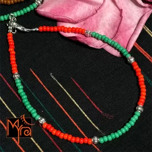 Glass Beaded Charm Anklet : Green, Red